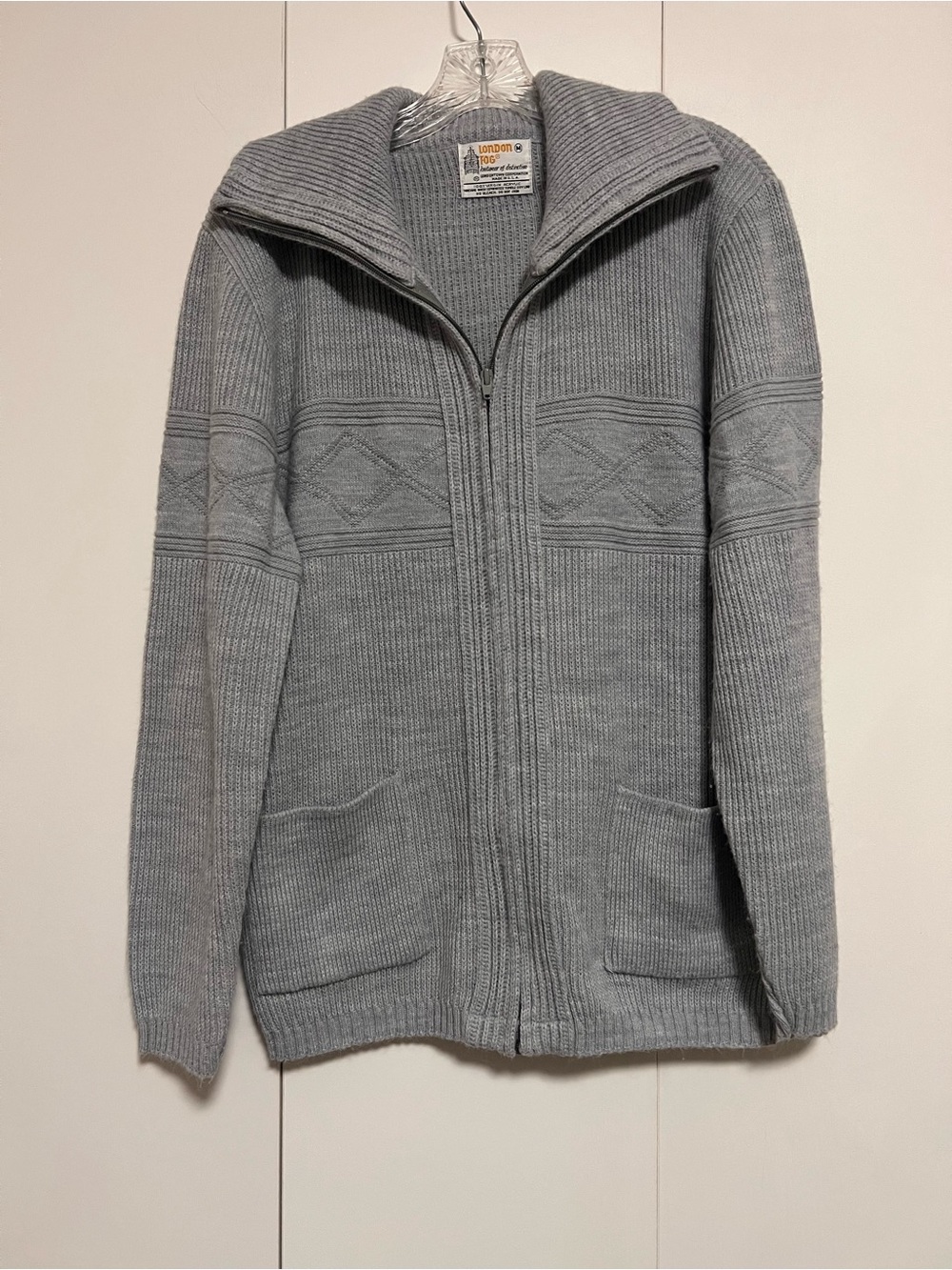 Vintage London Fog Men's Gray Zip-Up Ribbed Sweater Jacket 100% Acrylic USA Sz M